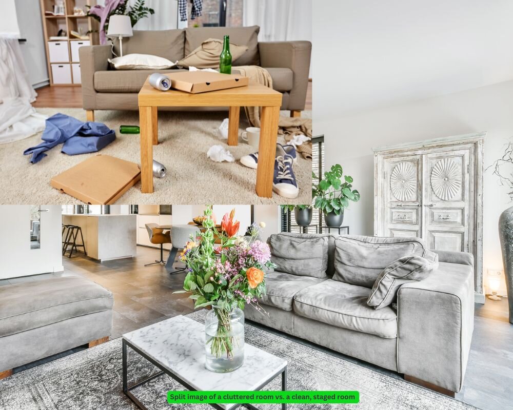 Before and after preparation of home for cash sale, showcasing improved presentation