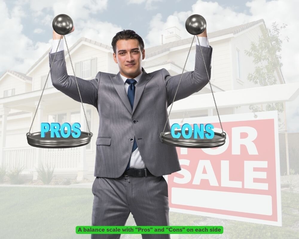 Balance scale weighing pros and cons of selling to cash home buyers