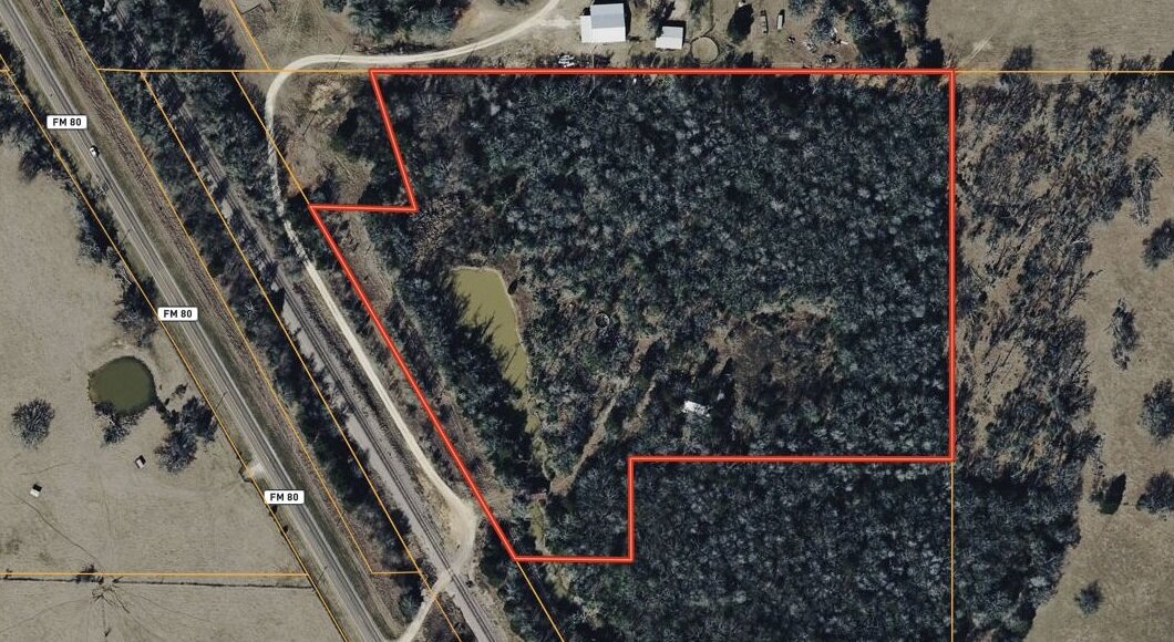 Freestone County Texas 12-acre property boundary and FM 80