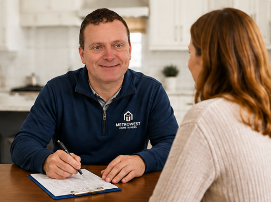 Marcello speaking with a homeowner about selling a house