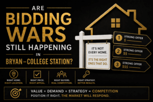 home exterior in Bryan College Station Texas representing multiple offers and bidding wars in the housing market