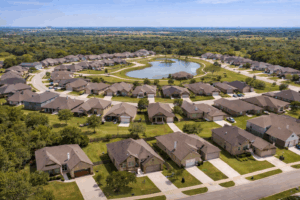 Edgewater neighborhood in Bryan College Station Texas new construction homes with park and pond