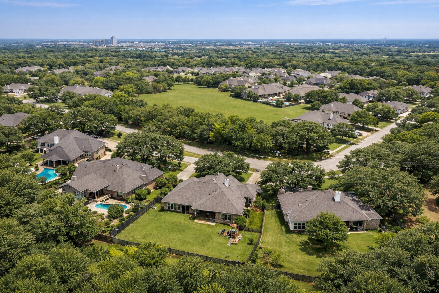 Oak Meadow neighborhood in Bryan College Station Texas with large lots and mature trees