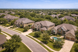 Park Meadow neighborhood in Bryan Texas with large homes and mature trees