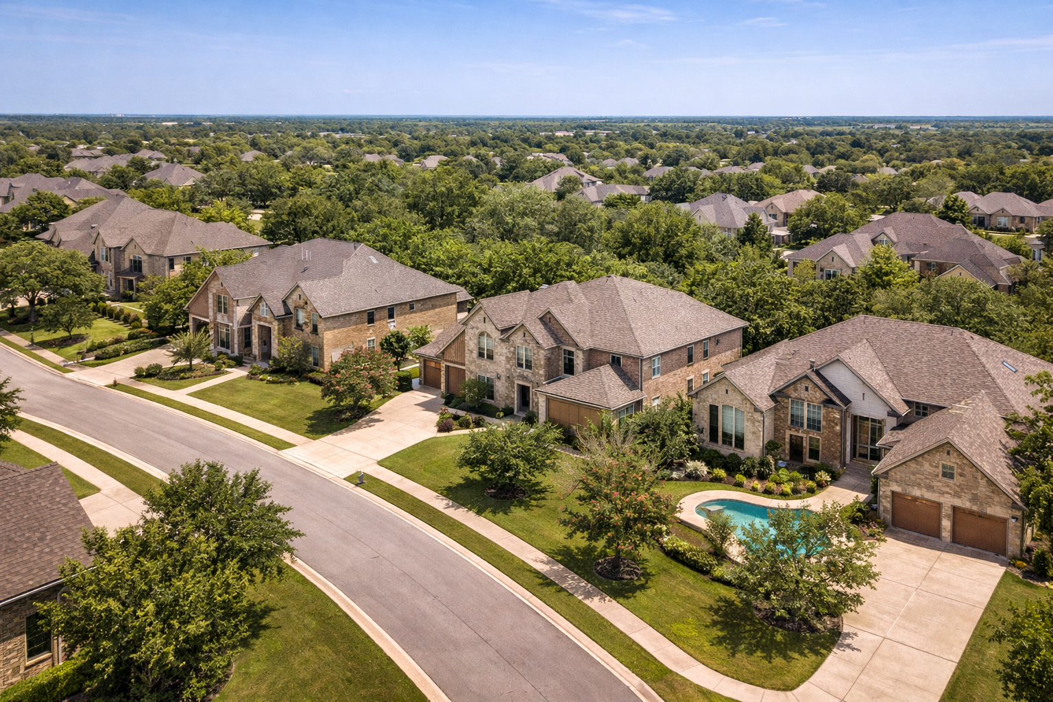 Park Meadow neighborhood in Bryan Texas with large homes and mature trees