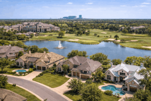 Traditions golf course community in Bryan Texas with luxury homes and lakes