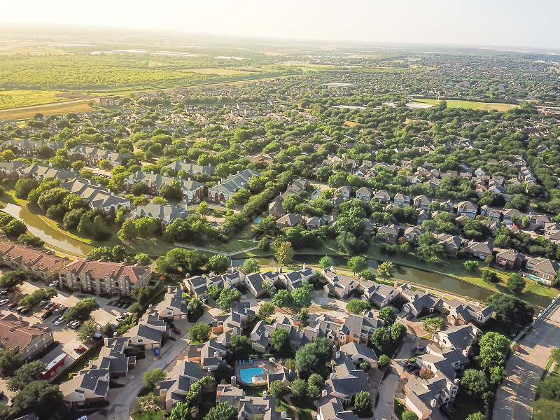 Aerial view of a urban sprawl in Dallas, Texas