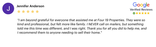 Jennifer Anderson - Four 19 Properties Google Review