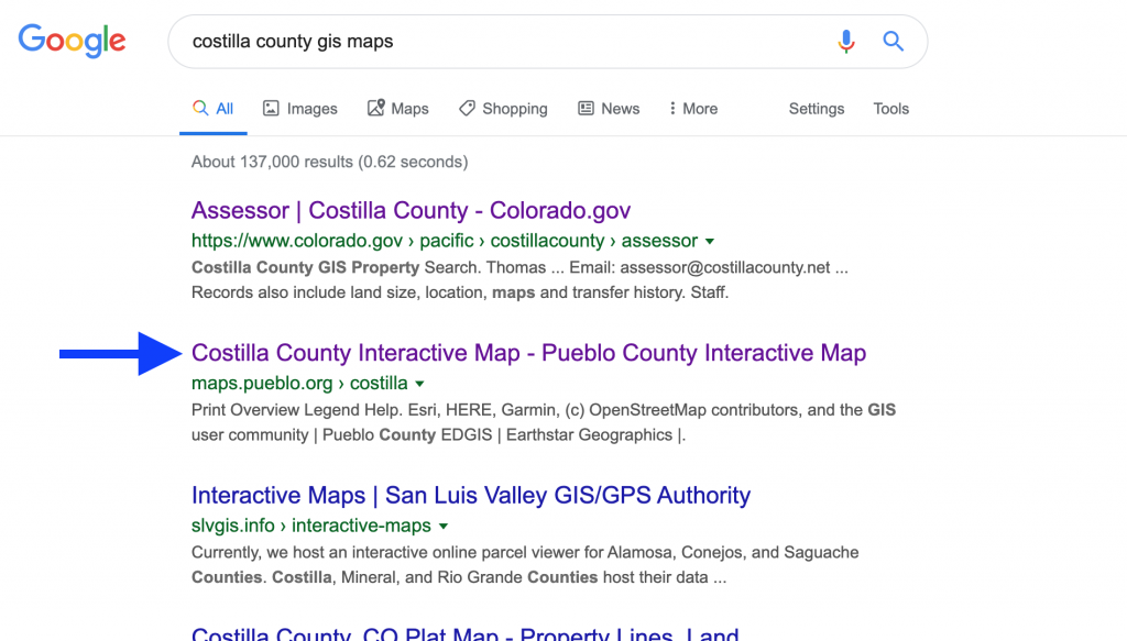 Google Search for Costilla County GIS Maps