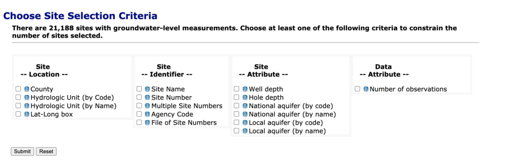 water well depth map selection criteria