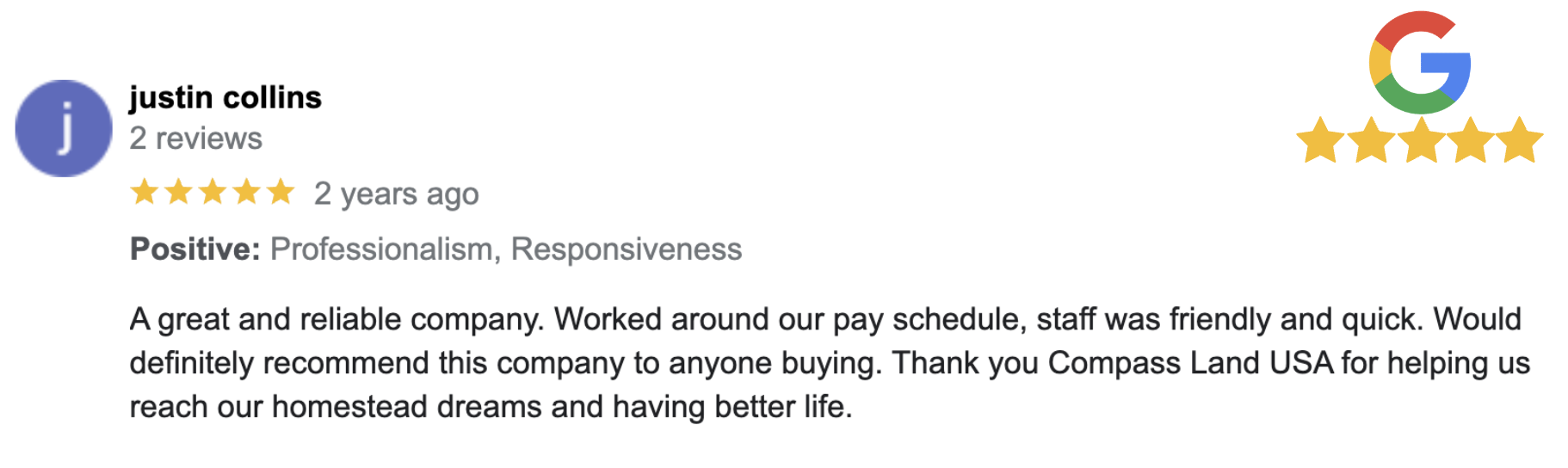 Justin Collins' Testimonial for Compass Land USA