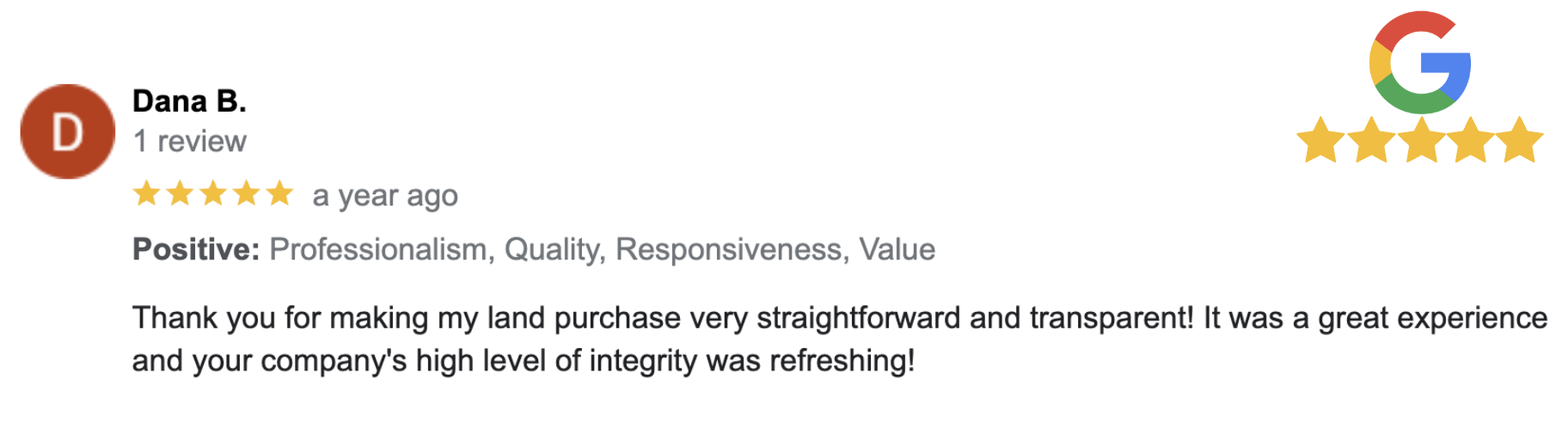 Dana B's Testimonial for Compass Land USA
