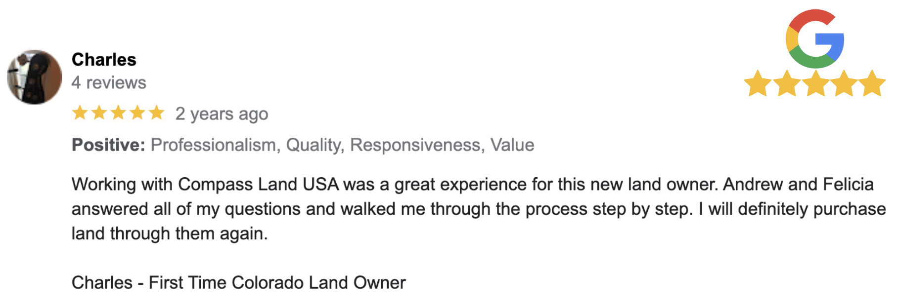 Charles' Testimonial for Compass Land USA