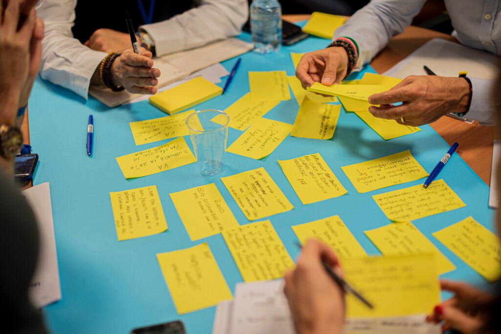 people looking at post its