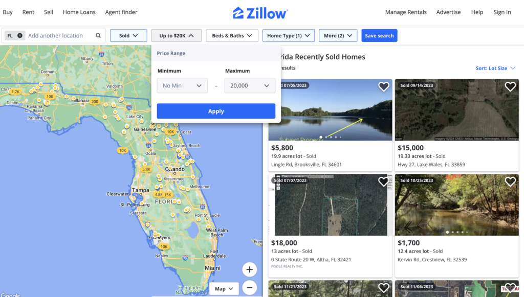 search cheap florida land on zillow
