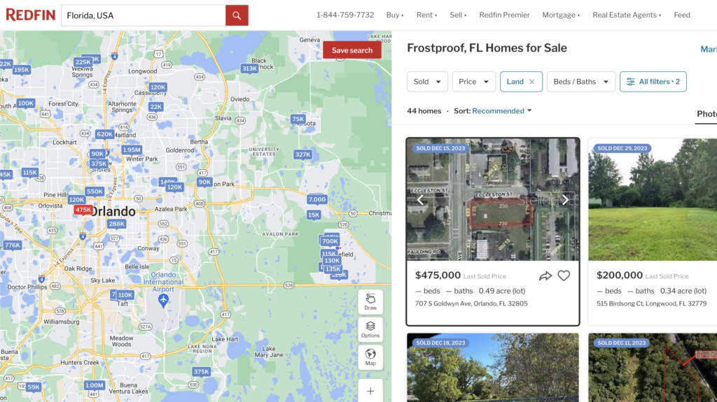 market value of land near Orlando