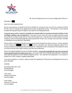 Oak Creek Condos - Arlington TX - Contractor Violation of Stop Work Order Oak Creek Condos - Arlington TX - Contractor Violation of Stop Work Order