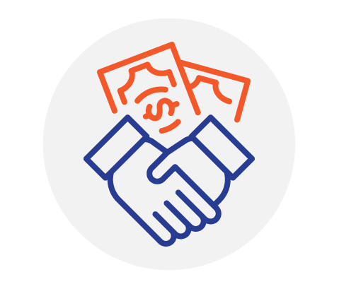 hands shaking in front of money icon