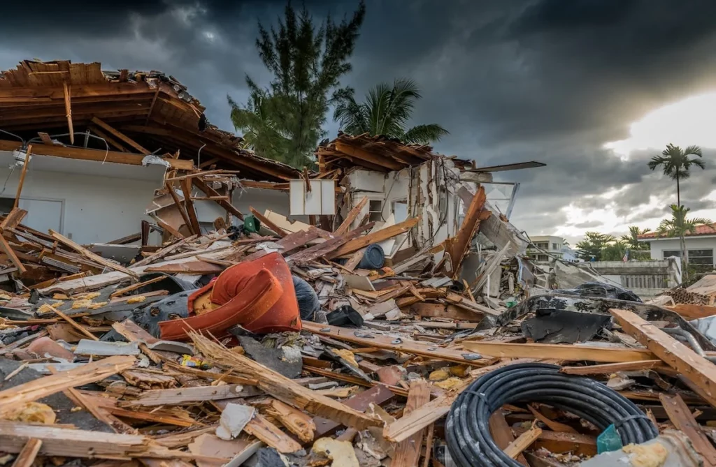 house debris after hurricane damage
