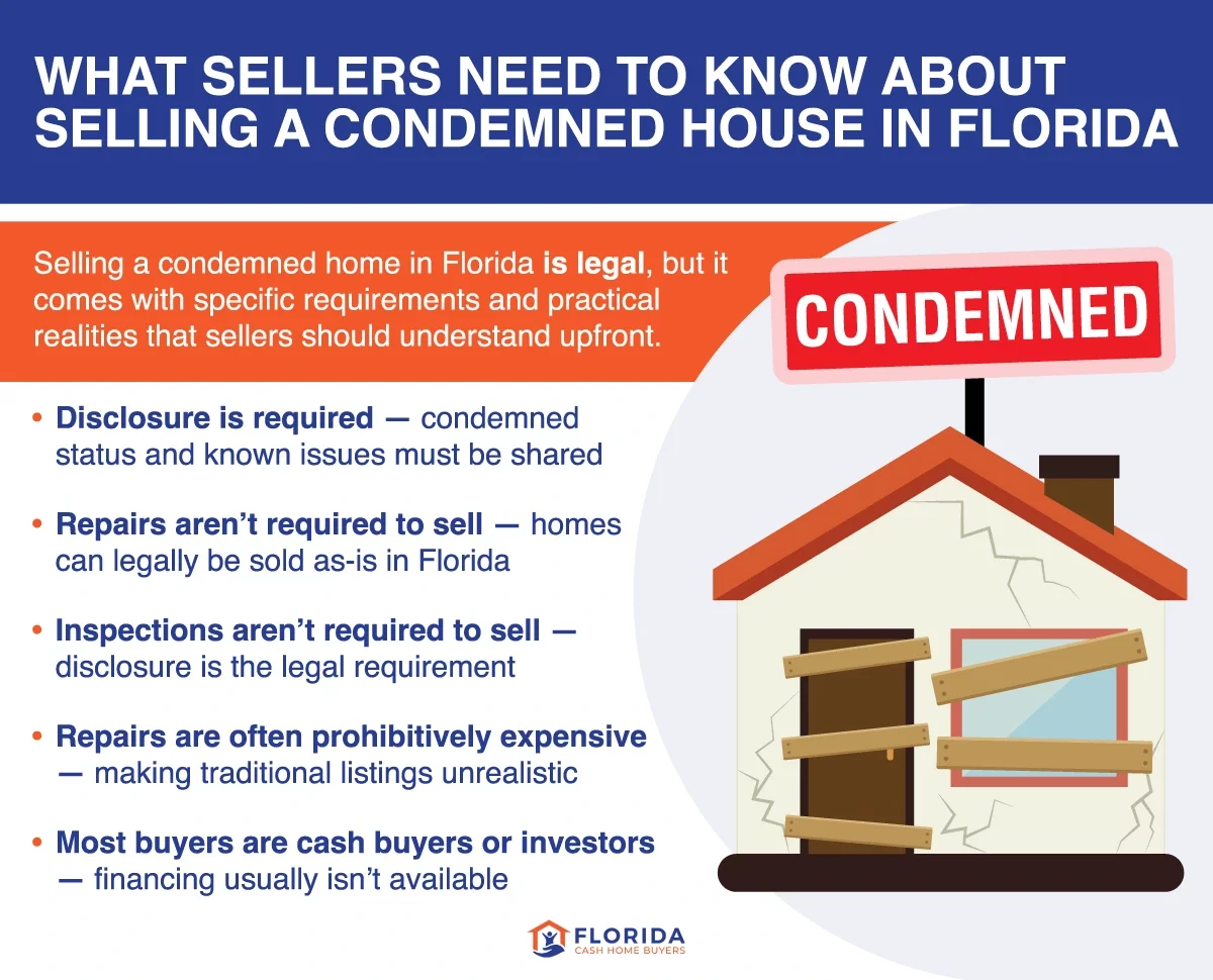 List of requirements and information that sellers should know before selling a condemned house in Florida