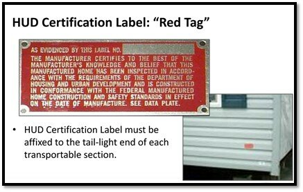 HUD Data Tag for Mobile Home