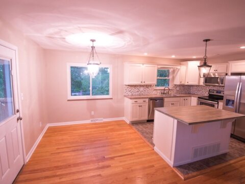Renovated kitchen and dining area at 1812 Rosewood Drive in Charleston, West Virginia