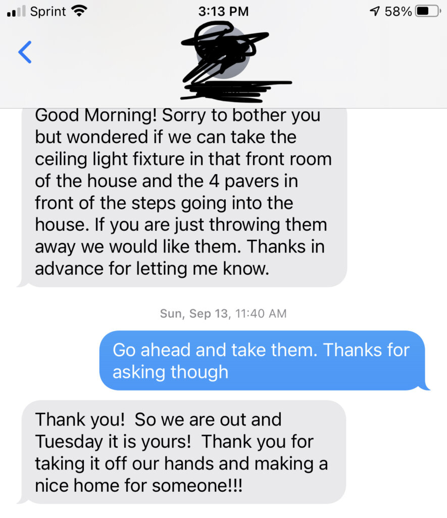 Screenshot of a text conversation with one of our customers.