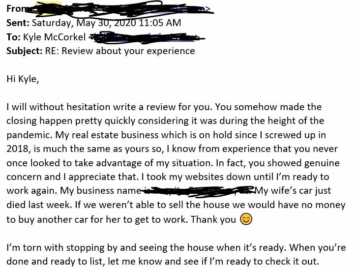 Screenshot of an email conversation with one of our customers.