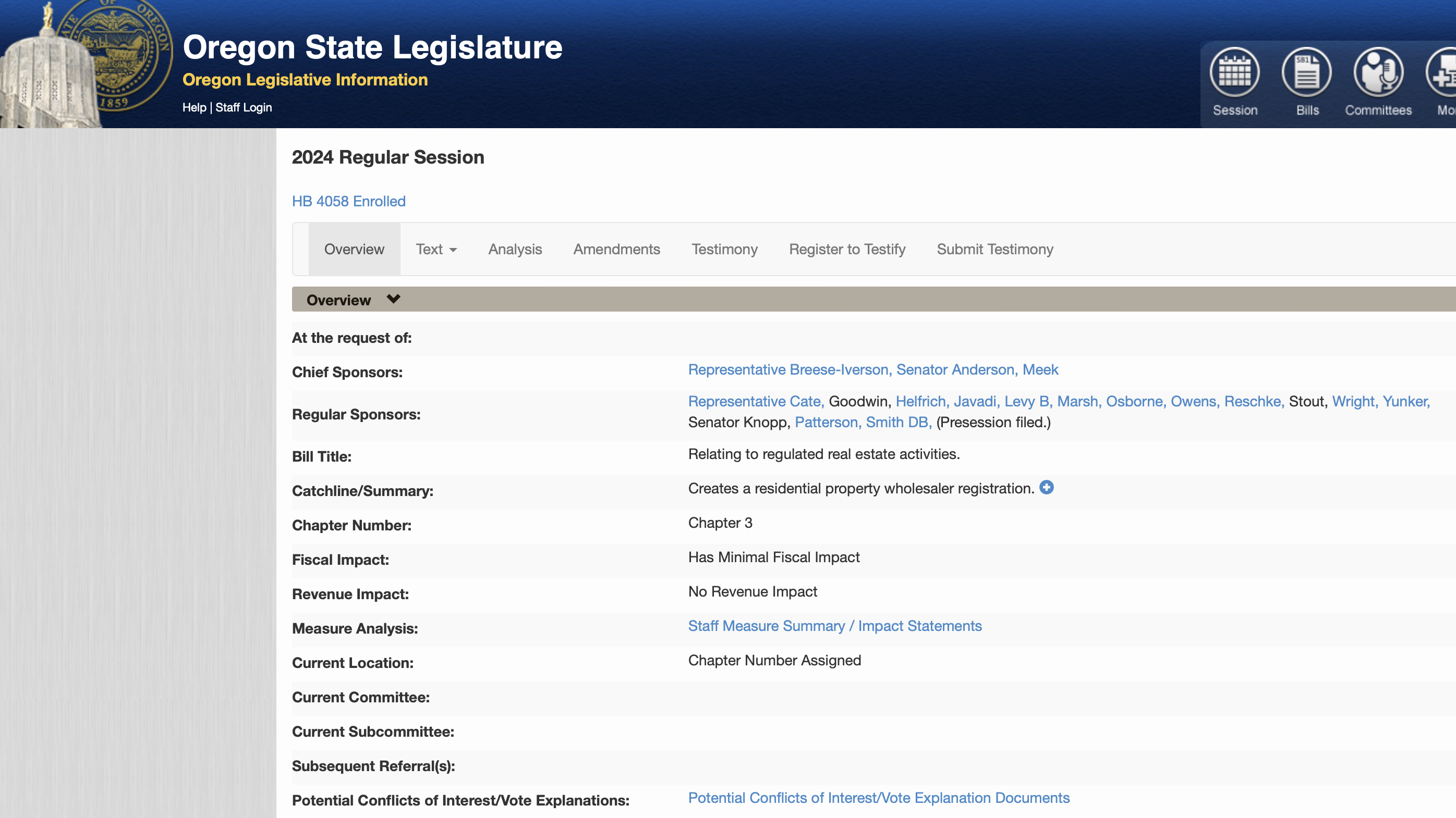Oregon Legislature HB 4058