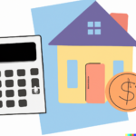 A calculator, a house, and a coin.