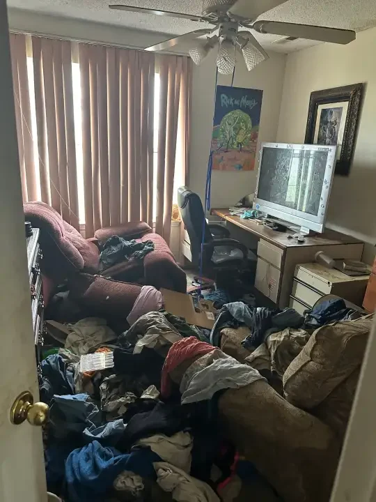 Messy room full of junk — we handle the cleanout