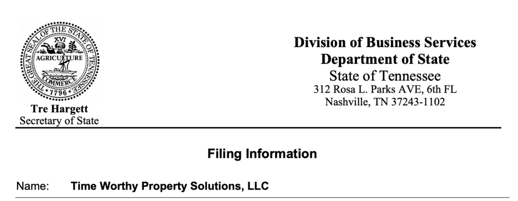 Time Worthy Property Solutions filing documents