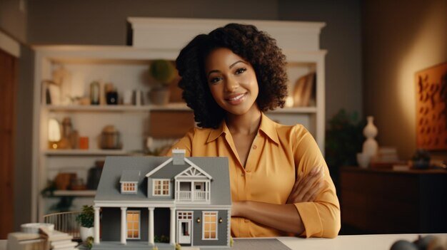 A real estate professional presenting a modern house design.