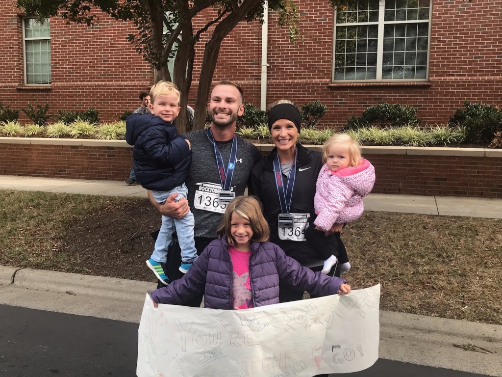 Thomas, Danielle & Kiddos after running the Rocktober Half Marathon in Uptown Charlotte