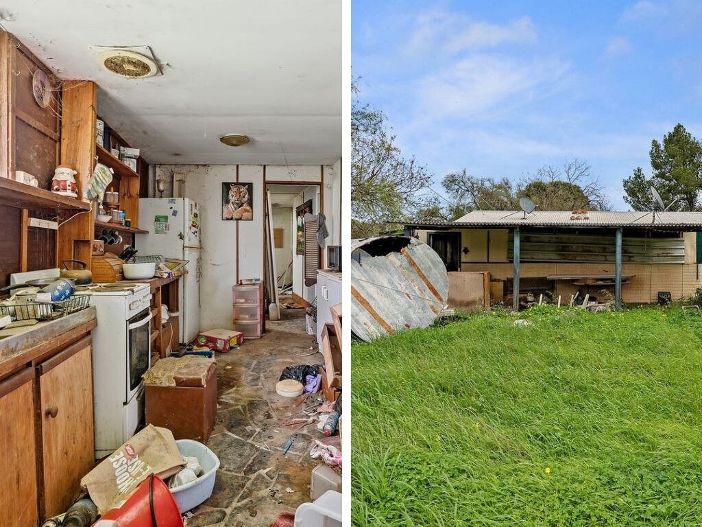 Hoarder house interior in Southwest Michigan showing clutter and needed repairs before renovation and sale