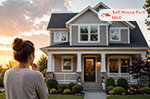 Homeowner reviewing bills and repair costs while considering whether to keep or sell a house