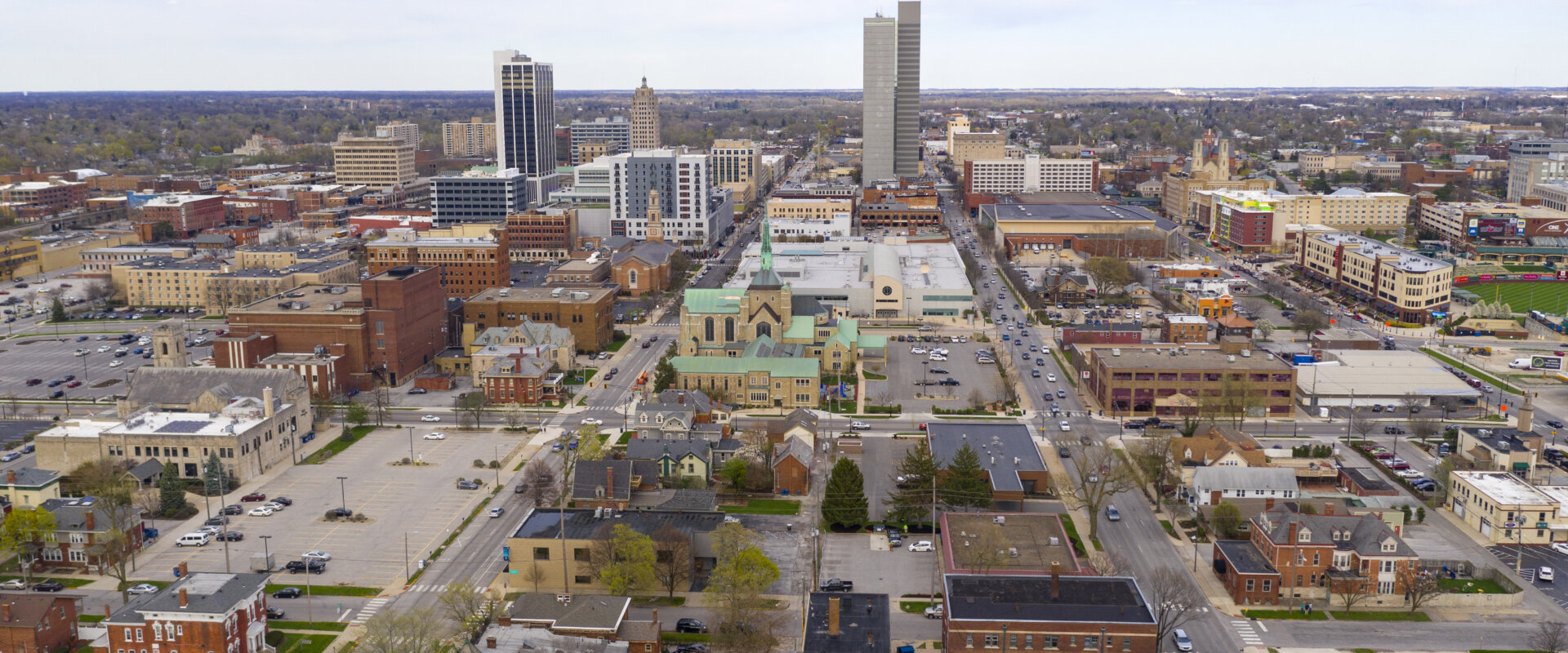 An aerial photo of Fort Wayne, Indiana