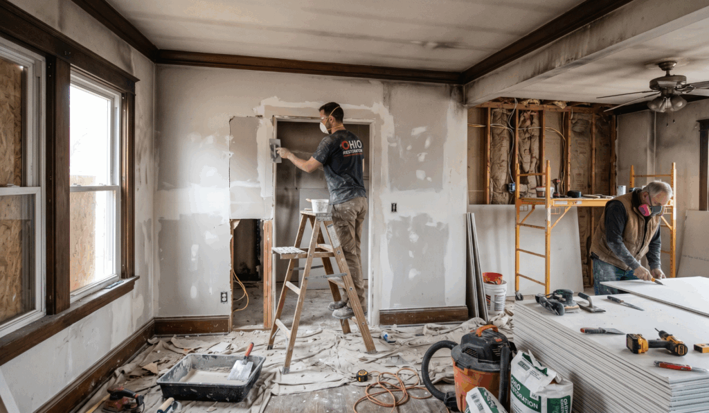repairing fire damaged house Ohio renovation process
