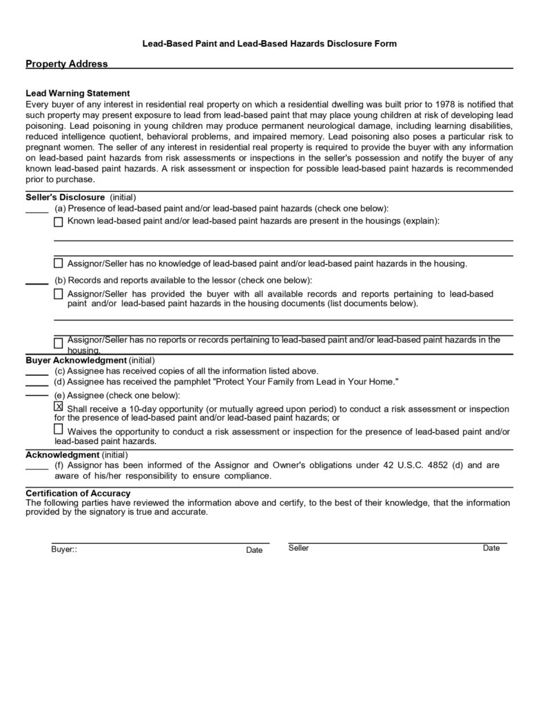 Lead Based Paint Disclosure – USA Discount Properties