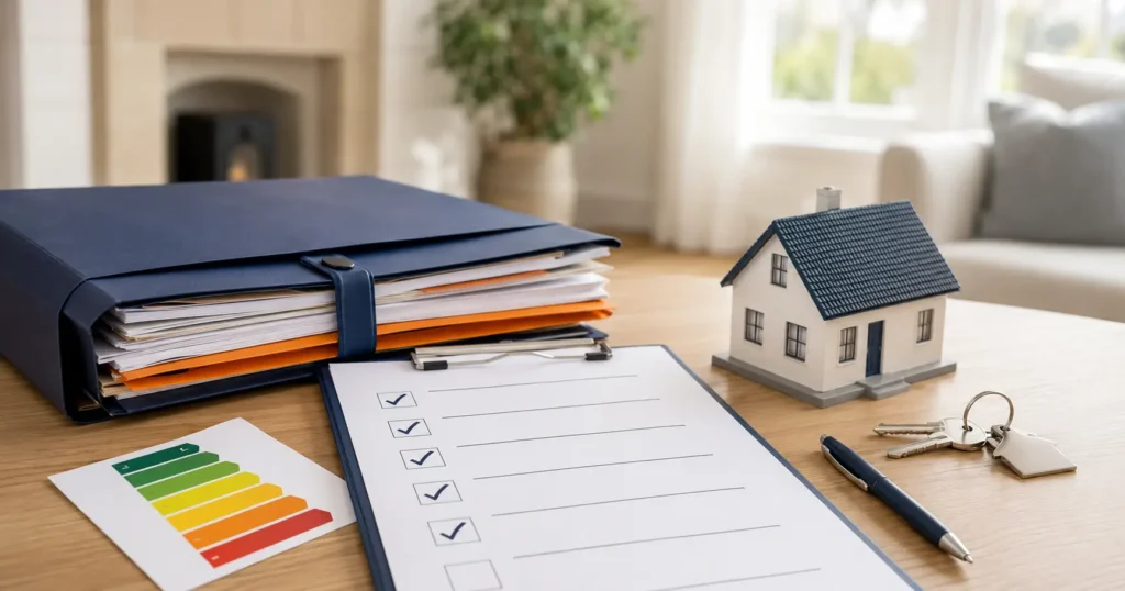 Indiana homeowner organizing documents and paperwork needed to sell a house before closing