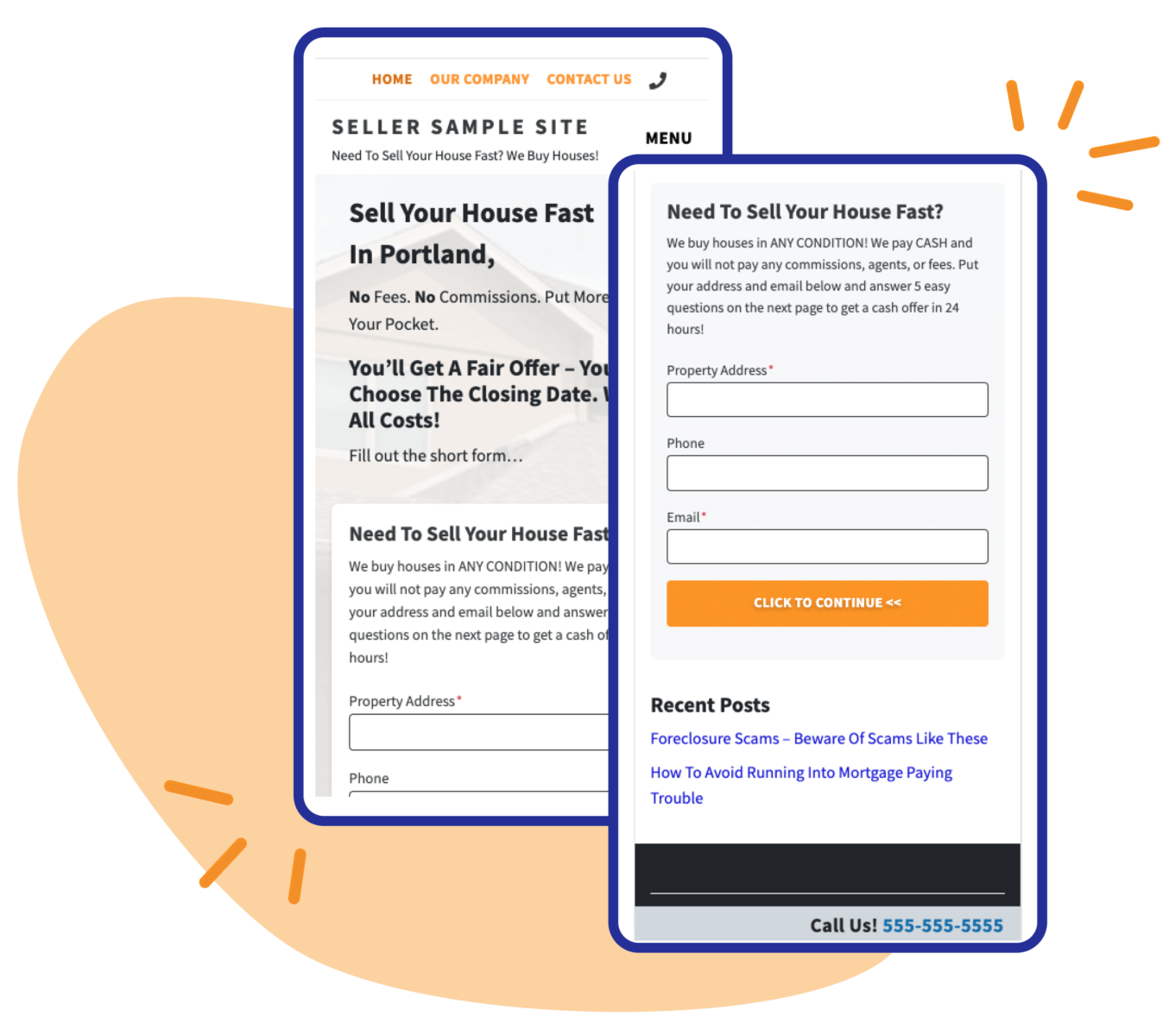 motivated seller website on mobile device