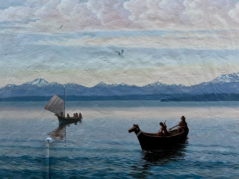 Captivating mural of historic boats on Puget Sound, capturing the spirit of Edmonds’ coastal heritage at the Art Walk.