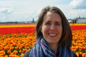 Emily in tulips