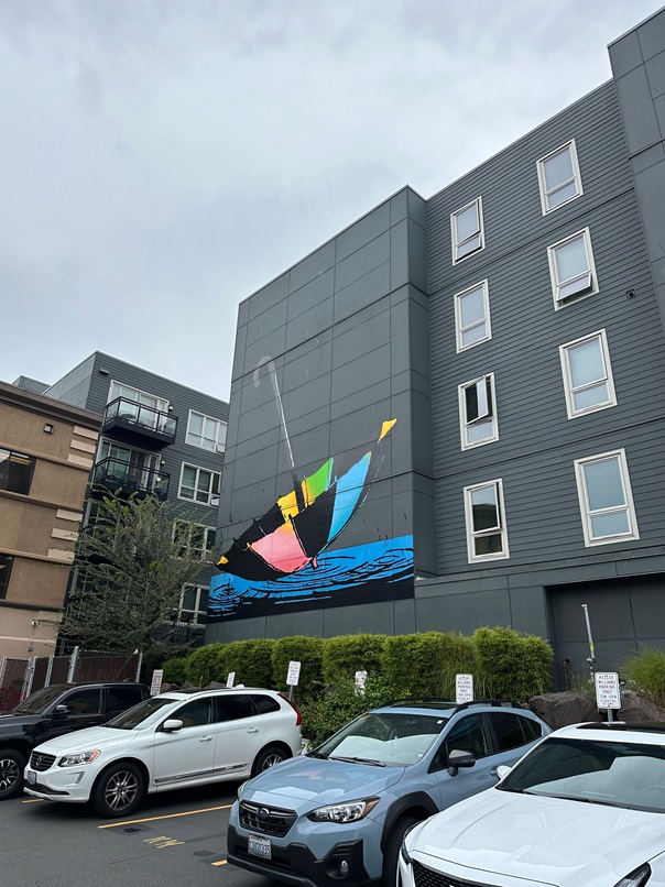 Colorful mural on a historic Wallingford building