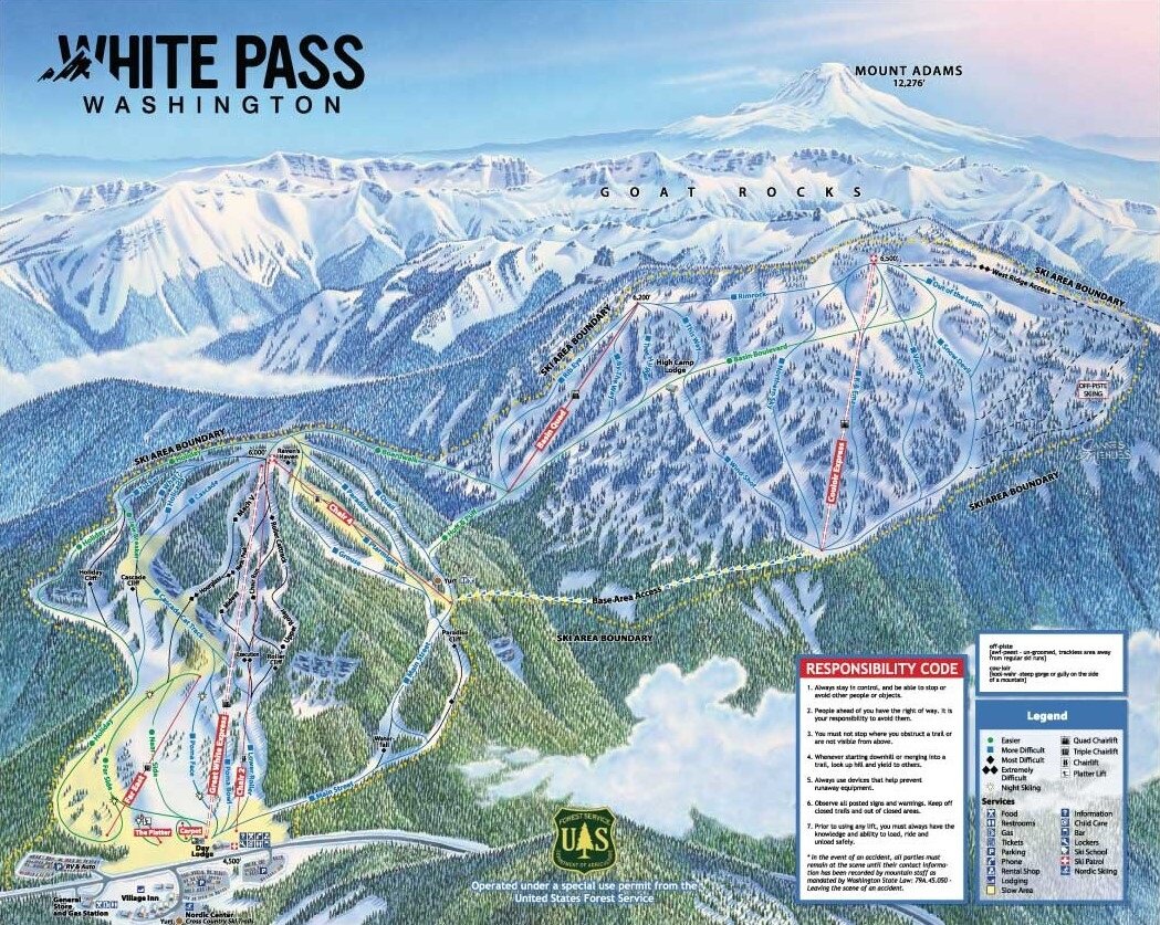 Snow-covered ski terrain at White Pass Ski Area in Washington