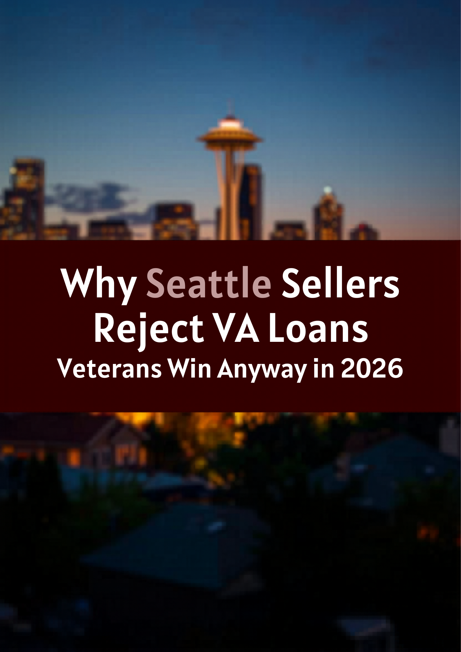 Veteran homebuyer reviewing a VA loan offer letter in Seattle with the Space Needle in the background