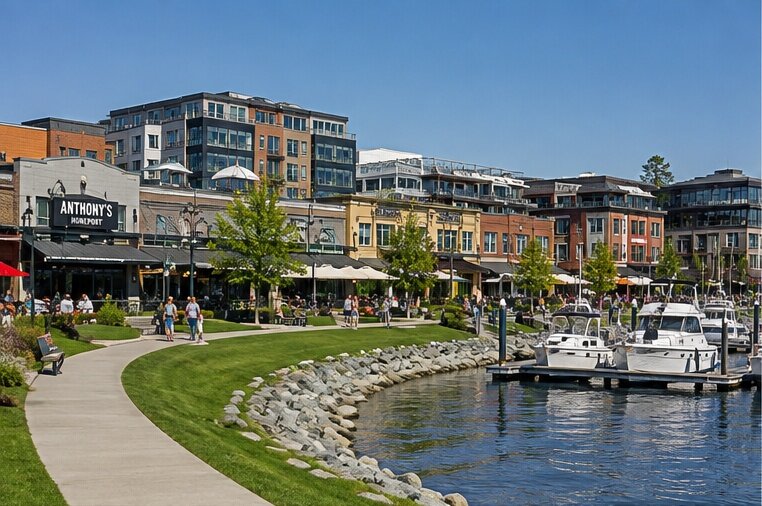 Marina Park waterfront and downtown Kirkland WA walkable shoreline