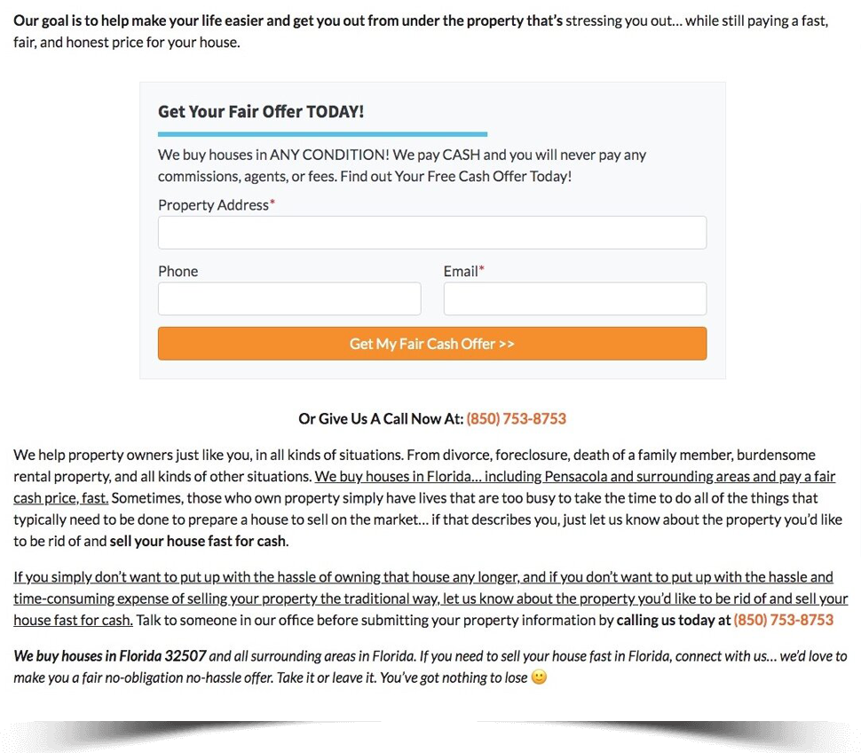 Screenshot of a web page form titled 'Get Your Fair Offer TODAY!'