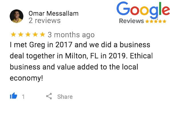 Screenshot of a 5-Star Google Review of Greg Buys Houses from Omar Messallam.