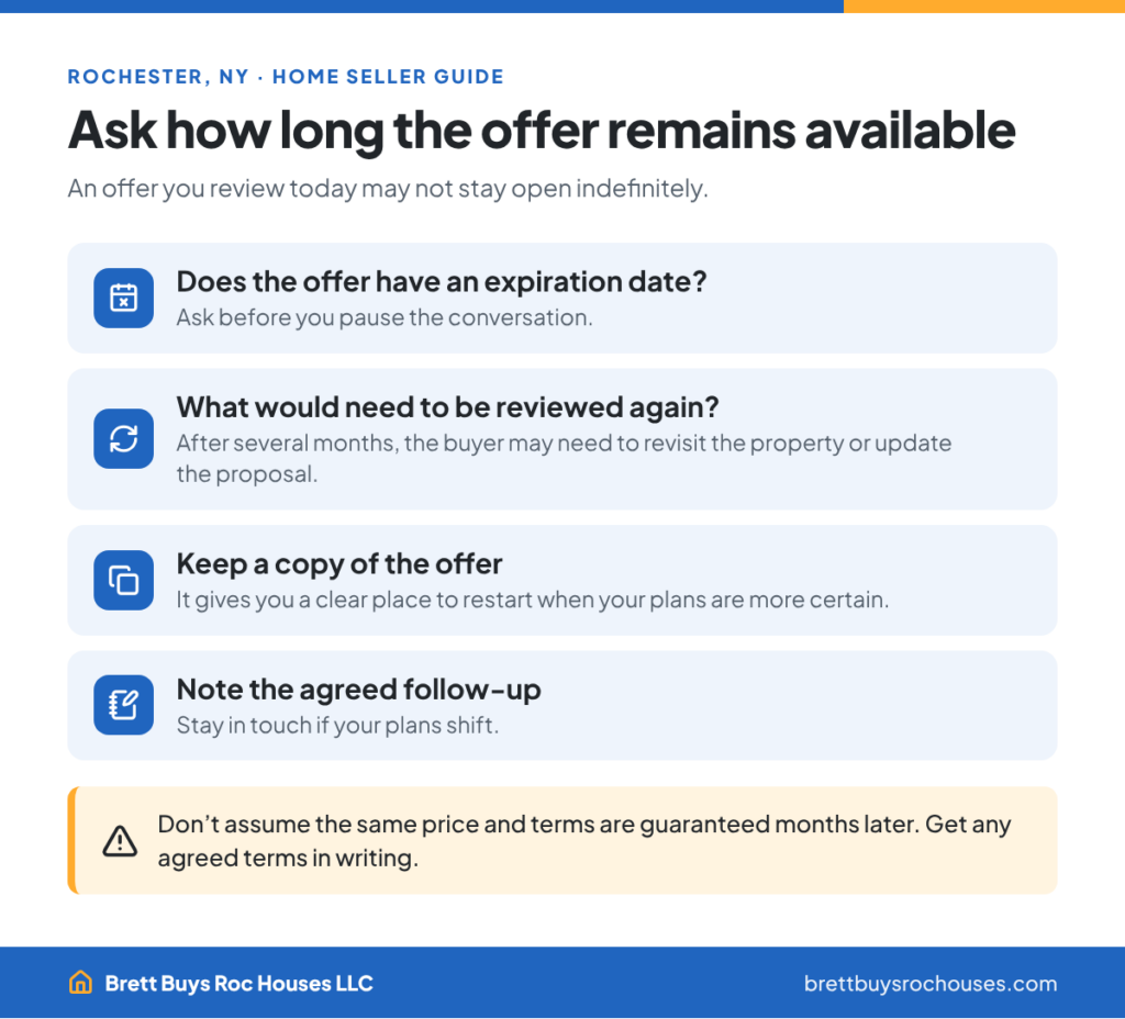 Questions to ask about how long a cash offer stays valid if you're not ready to move ye